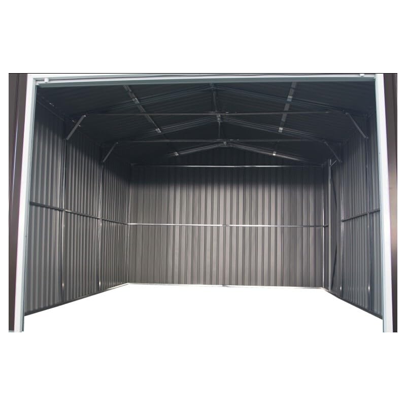 Garage en Métal Anthracite 15,14 m², 449,5 x 339 x 243 cm, 216,5 kg, avec Porte Enroulable en Aluminium et Porte de Service Latérale