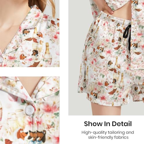 Image of Silk Satin Pajama Set for Women Summer Lounge Pjs Sets 2 Piece Suit Ladies Button Down Tops And Shorts Sleepwear