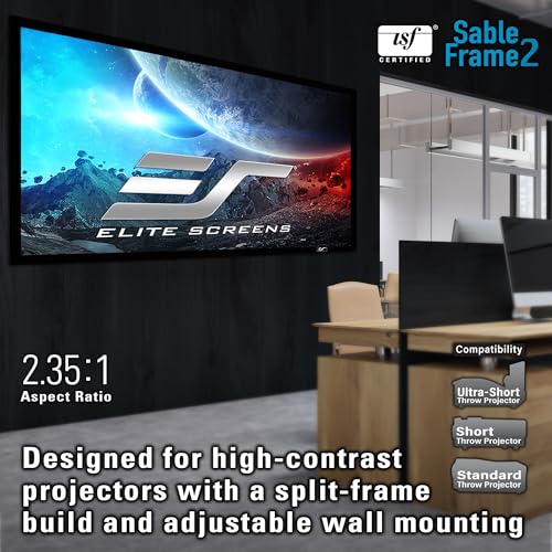 Image of Elite Screens Sable Frame 2 Series, 165-inch Diagonal 16:9, Active 3D 4K Ultra HD Ready Fixed Frame Home Theater Movie Office Presentations Indoor Front Projection Projector Screen, ER165WH2, Black