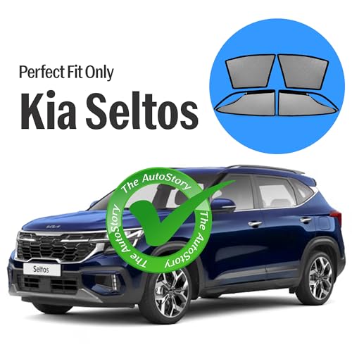Image of AutoStory Magnetic Car Sunshade for Seltos | Front Half Cut for Mirror Visibility + Rear Full Coverage with Zipper | Heavy Heat & UV Protection | Privacy Side Window Curtains Shades