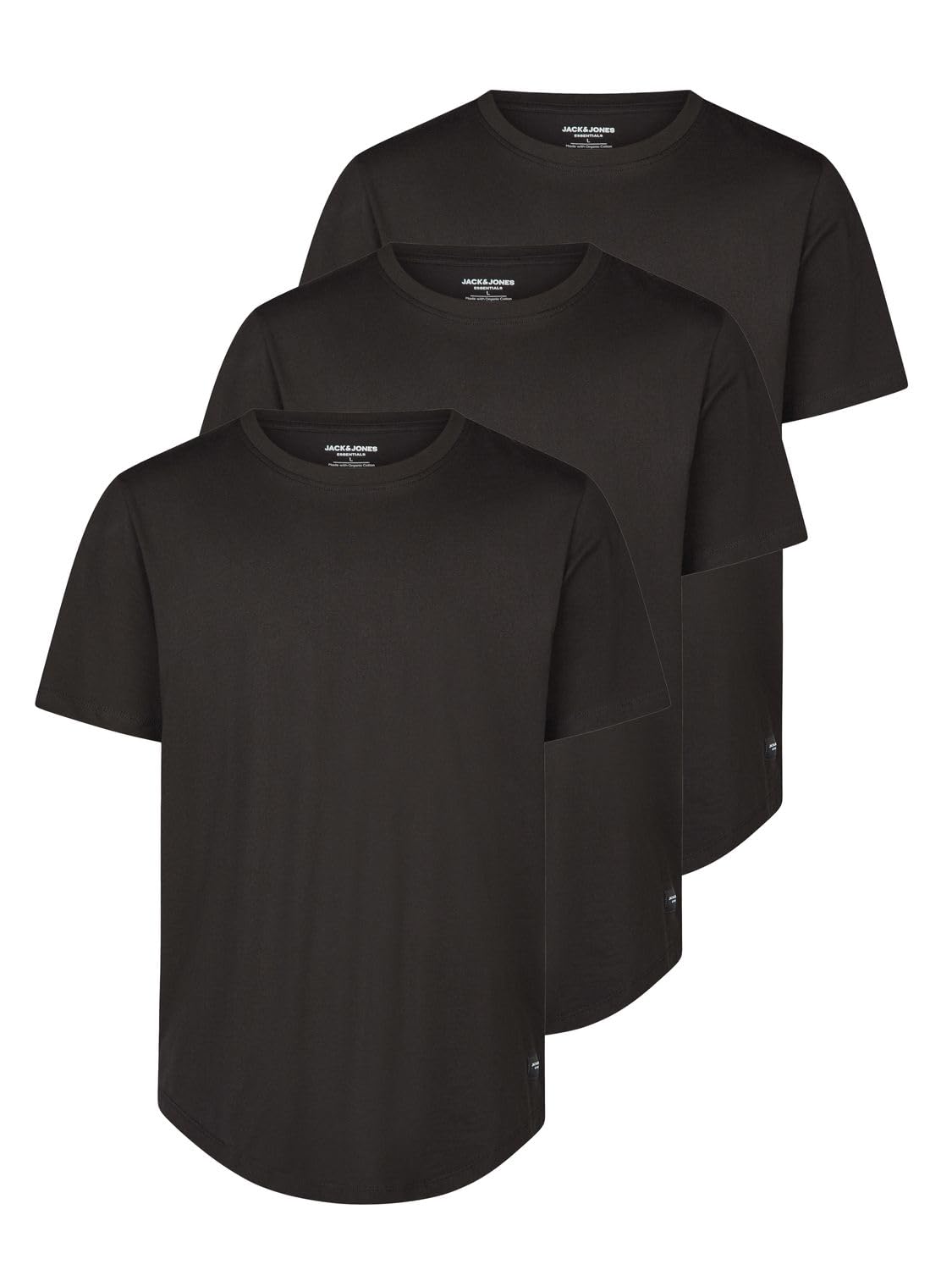 JACK & JONES Tshirt Herren lang geschnitten Set 100% Bio-Baumwolle Regular Fit JJENOA 3er Pack Rundhals Kurzarm Sommer Organic Basic Tee Shirt Schwarz Weiß Beige Grün Grau S M L XL XXL 3XL