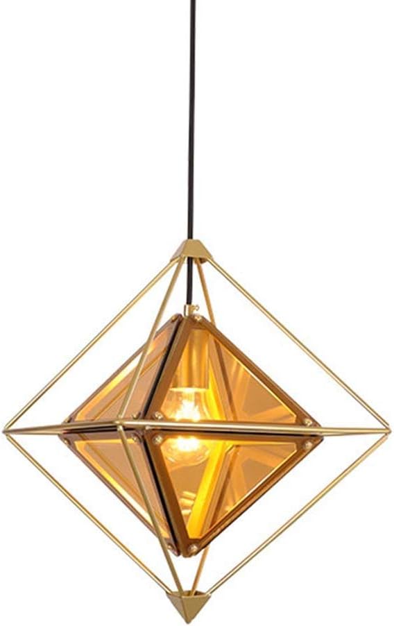 Lamp Modern Metal Diamond Glass Lights -1 Light Creative Modern Lighting Kitchen Island Living Room Bedroom Drop Hanging Lamps Flush Mount Fixture/D+Amber