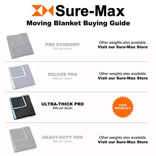 Sure-Max 4 Moving & Packing Blankets - Ultra Thick Pro - 80" X 72" (65 Lb/Dz Weight) - Professional Quilted Shipping Furniture Pads Black #TOP4
