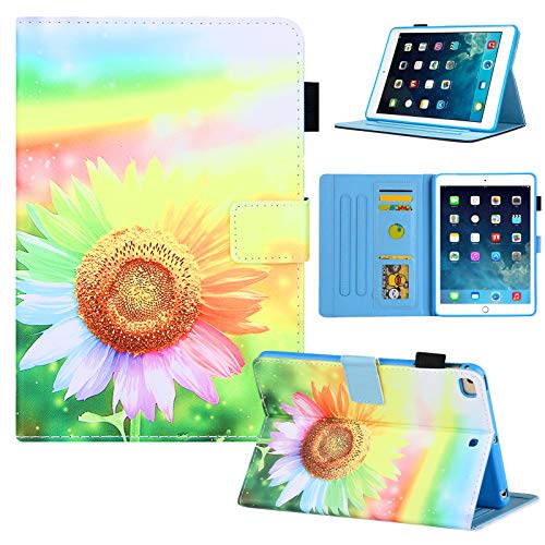 iPad Mini Case, iPad Mini 4 Case, iPad Mini 5 Case, iPad Mini 2 / 3 Case, Dluggs PU Leather Folio Stand Smart Girls Kids Women Cute Pattern Case for iPad Mini 5 4 3 2, Sunflower