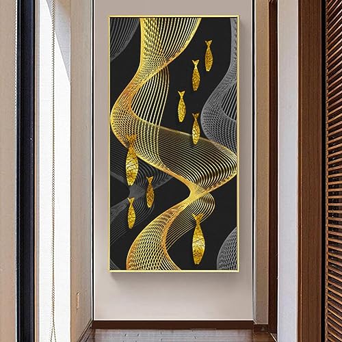 Toile art poisson doré KEBIA 60x120cm peinture abstraite moderne sans cadre