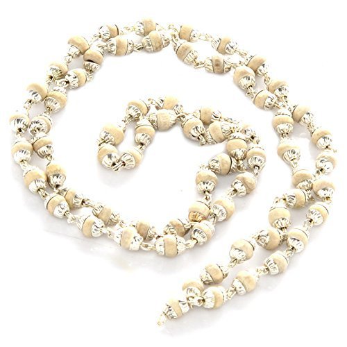 Odishabazaar White Tulsi Beads Mala In Silver Self Design Caps