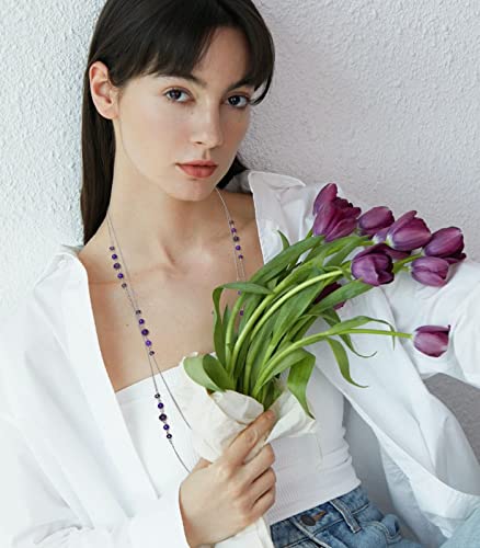Noessla Long Silver Necklace For Women Bohemian Layered Statement Costume Long Necklaces For Women Fashion Jewelry Mothers Day Gifts(Amethyst) #TOP2
