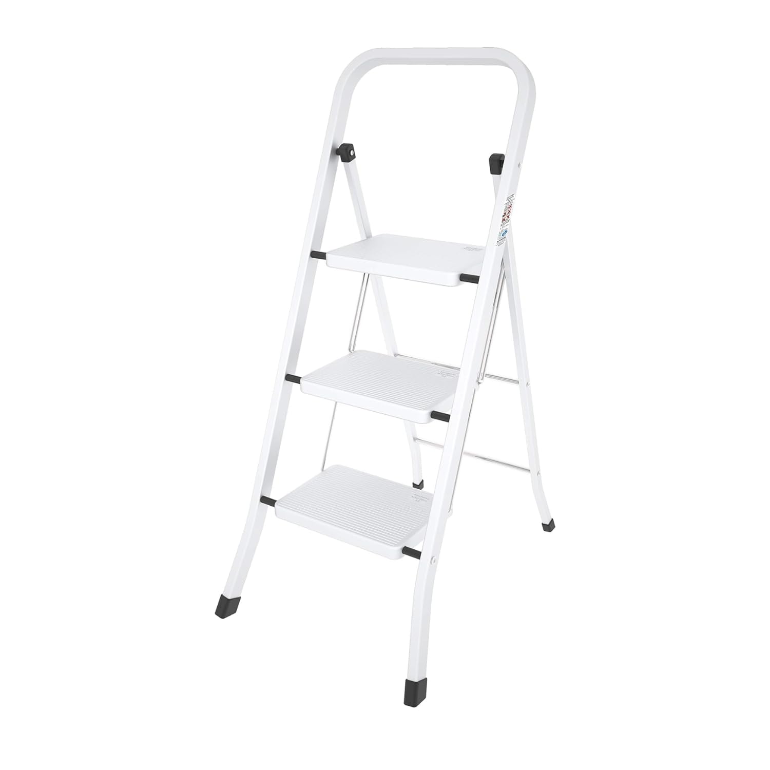 Scaletta 3 Gradini Pieghevole Salvaspazio Acciaio Antiscivolo Maniglione Sicurezza 150 Kg Portata Uso Domestico Lavorativo (3 SCALINI)