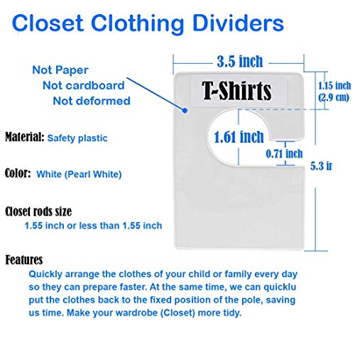 Dmlnn 20 Pack White Clothing Rack Size Dividers Plus 90 Labels (1 Inch) And 24 Large Blank Labels, Large Rectangular Clothing Closet Dividers (Pearl White) #TOP4