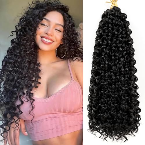 8 Packs Curly Crochet Hair 18 Inch GOGO Curl Crochet Hair for Black Women Long Deep Water Wave Beach Curl Pre looped Synthetic Bohemian Crochet Braids Braiding Hair Extensions (18 Inch, 1B)