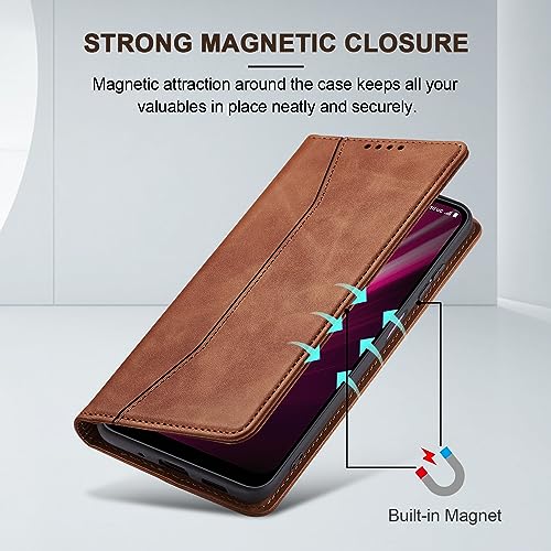 Image of Jasonyu Flip Wallet Case for T-Mobile Revvl 6 /6X 5G,Brown