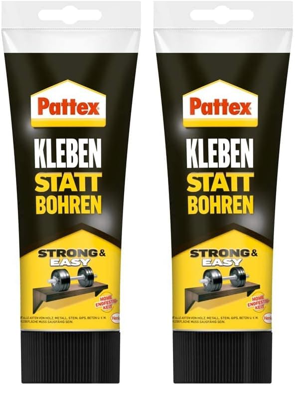 Pattex Montagekleber Kleben statt Bohren, starker Kraftkleber für sofortigen Halt, universell einsetzbarer Baukleber mit hoher Endfestigkeit, 1 x 250 g (Packung mit 2)