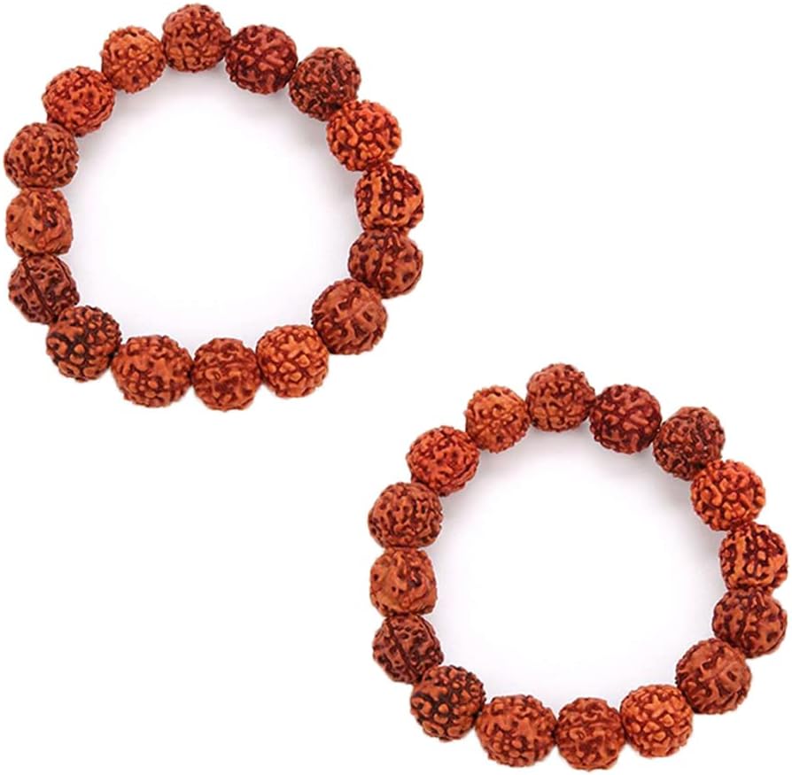 Unisex Rudraksha Bracelets 5 Mukhi Bead Daily Fashion Wear (Brown) - Pack of 2