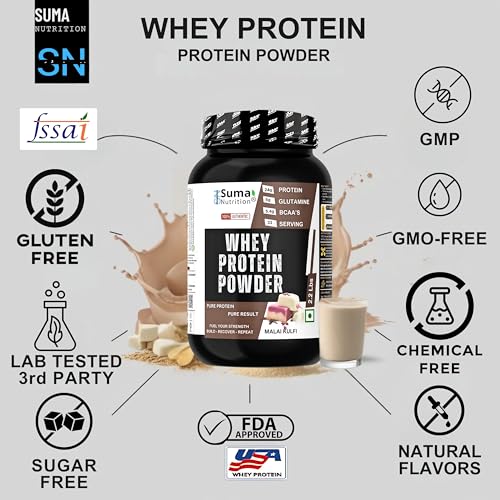 Image of Whey Protein Powder 2.2 Lbs (1kg) | Malai Kulfi Flavor | 24g Protein, 5.4g BCAAs, 5g Glutamine per Serving | Muscle Recovery & Growth | Pure Protein, Pure Result