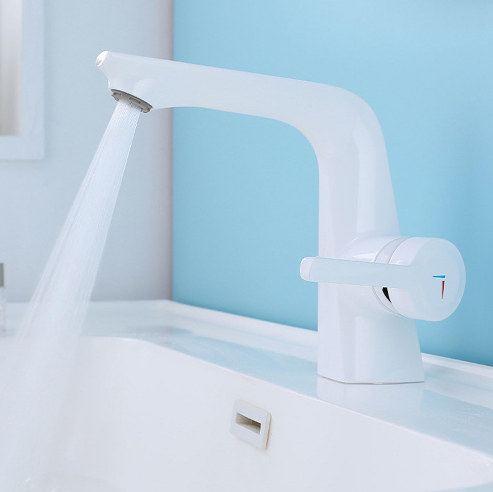 Nfusrxmbk White Sink Taps For Bathroom Modern Brass Basin Mixer Tap Single Lever With 2 Modes