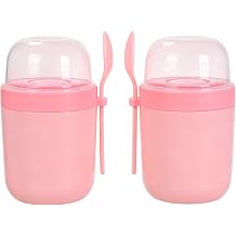 Yogurt Container Parfait Cups with Lids and Spoons, Cereal Cup On the Go, Plastic Airtight Snack Crunch Storage Container 2-Pack, Pink