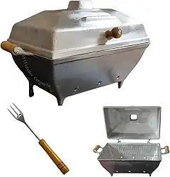 Churrasqueira Grande de Alumínio Fundido/Batido a Bafo Portátil a Carvão + Garfo - Jalice Alumínios