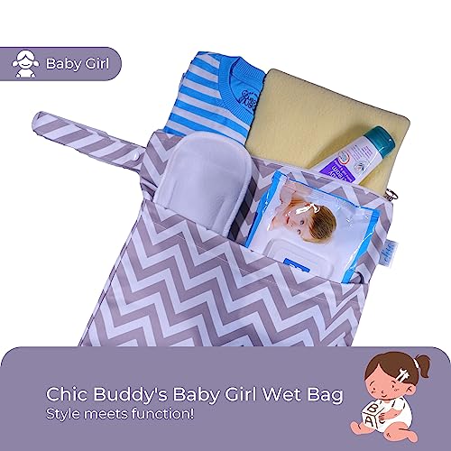 Image of Chic Buddy Polyester Waterproof Wet Bag, Washable, Reusable for Travel, Beach, Pool, Stroller, Diapers, Dirty Gym Clothes, Wet Swimsuits, Toiletries (Zig-ZAG, Wet Bag /Dry Bag), Purple