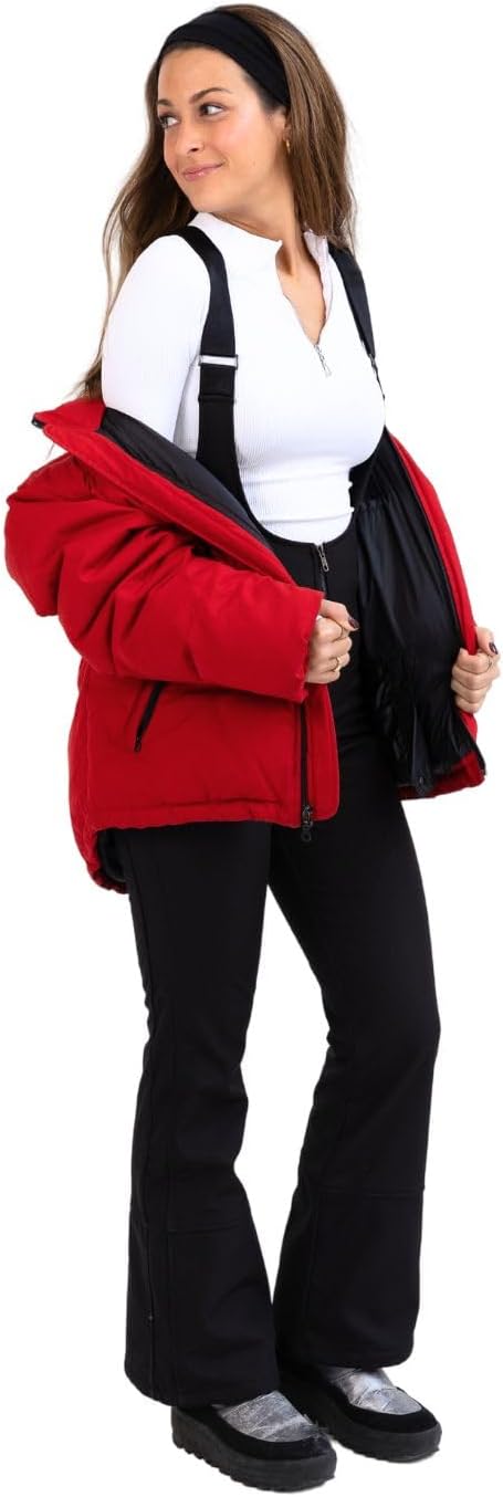 Verta Womens Pemium Snow Ski Bib Black Flare Ski Suit Snowboard Overalls Winter Fashionable Cute Sports Style Woman