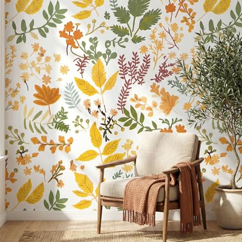 Floral Botanical Wallpaper Roll – 45×500 cm Multicolor Nature Design PVC Waterproof Peel & Stick Wall Sticker for Home, Kids Room, Living Room, Study Area – Self Adhesive Wallpaper for Walls