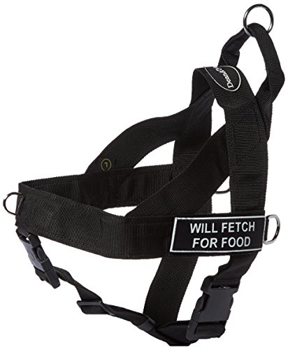 Dean & Tyler DT Universal Fun No Pull Dog Harness with Will Fetch For Food Velcro Patches, Black, Medium