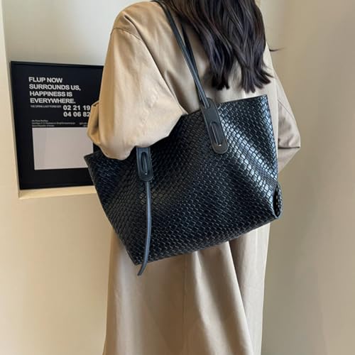 Bolso Tote tejido grande para mujer de piel vegana miniatura 6