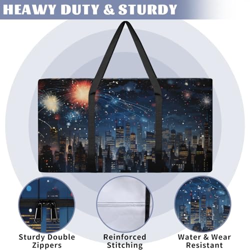 Night City Extra Large Moving Bags Heavy Duty Storage Bags Bright City Cloth Wrap Around Handles Double Zipper Reusable Convenient Foldable Storage Tote for Travel Camping Space Save3