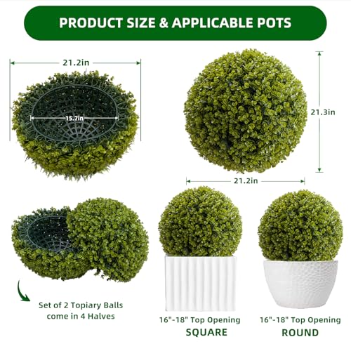 Topiary Ball 2 Pcs, Artificial Boxwood Topiary Balls Garden Spheres Decorative Balls for Outdoor Patio Garden and Indoor, Wedding Decoration, 21 Inch