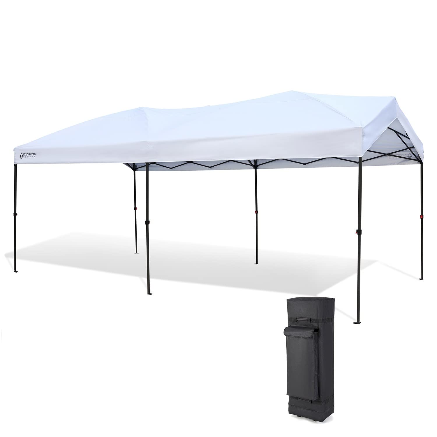 ARROWHEAD OUTDOOR 10’x20’ Pop-Up Canopy & Instant Shelter, Water & UV Resistant 300D Fabric Construction, Adjustable Height, Wheeled Carry Bag, Guide Rope & Stakes Included, White v2 (New) (KGS0390U)