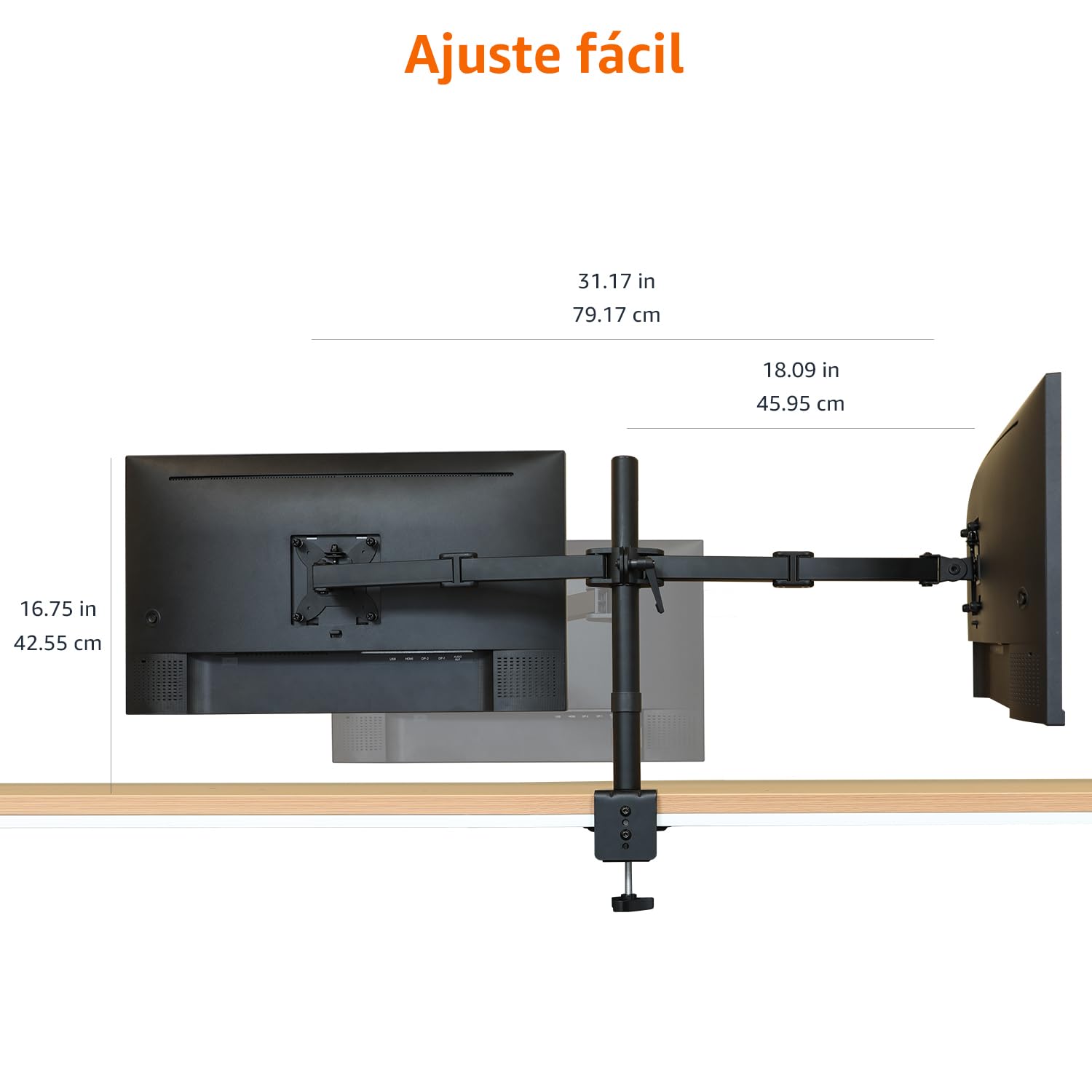Amazon Basics Soporte de Escritorio con Brazo Ajustable para Monitor Dual, Compatible con Monitores de Hasta 32 Pulgadas y 10kg por Brazo, Tensión Ajustable, VESA 75 x 75/100 x 100, Negro