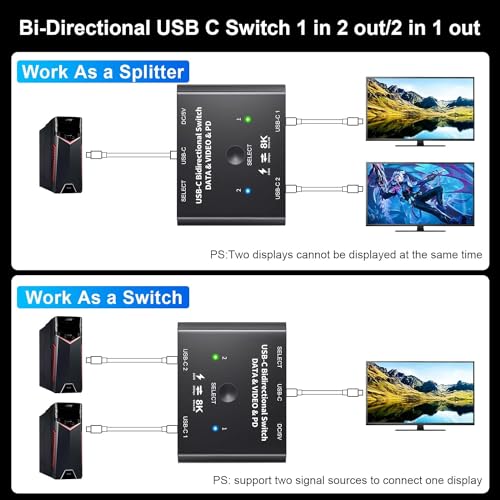 Angeet Usb C Switch 2 In 1 Out Or 1 In 2 Out, Type-C Bidirectional Switcher Used For 2 Laptops With Usb C Port thumb #1