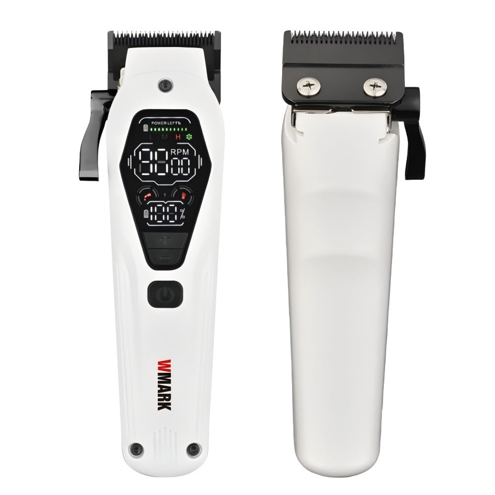 WMARK Kit Profesional de Barbero de Aleación de Zinc 3 en 1 - Ajuste de 3 Velocidades con Pantalla Digital (Velocidad/RPM/Potencia) y Recordatorios Inteligentes (Engrasado/Sobrecalentamiento