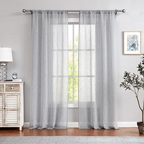 Central Park Gray Sheer Solid Curtain with Rod Pocket, 40" Wx84 L, 2 Panels