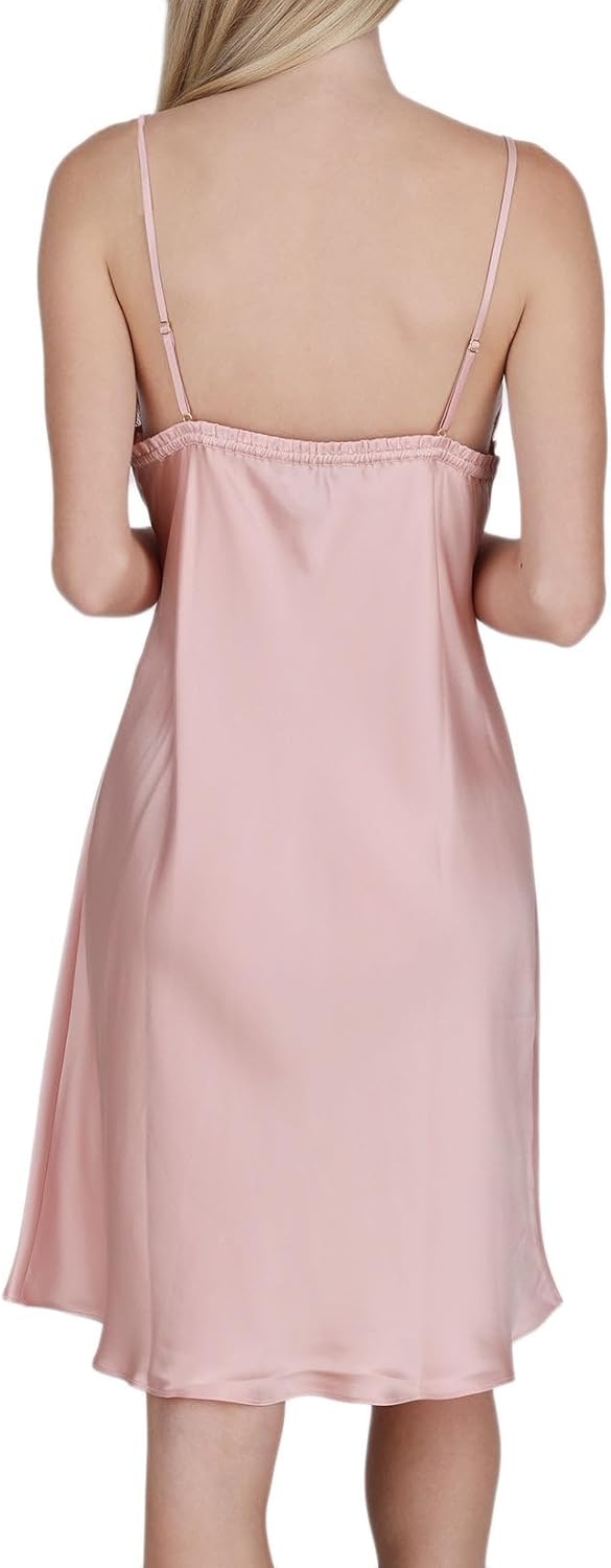 OSCAR ROSSA Women's 100% Mulberry Silk Slip Chemise Nightgown with Hand Crocheted Neck - Image 3