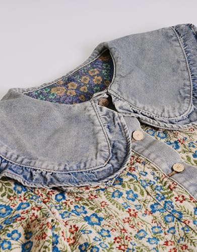 Kedera Women's Jacquard Denim Jacket Long Sleeve Peter Pan Collar Floral Crop Jean Jackets Button Down Denim Shacket3