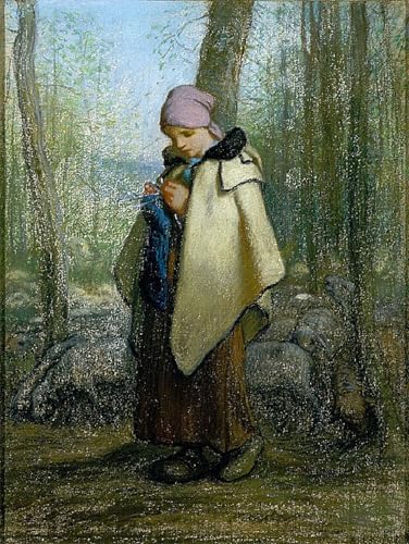 Affiche la Bergère tricoteuse de Millet 60x90cm pour remplacer un mur blanc