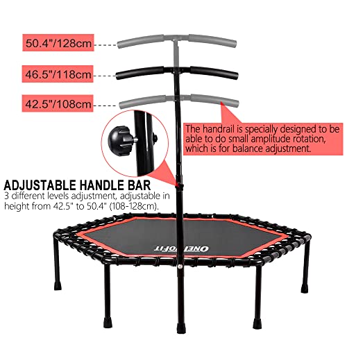 Onetwofit 48" Silent Mini Trampoline With Adjustable Handle Bar Fitness Trampoline Bungee Rebounder Jumping Cardio Trainer Workout For Adults Or Kids #TOP4