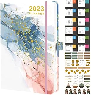 Nitukany 2023 Diary A5 Page a Day Appointment Book Monthly Weekly Hourly Planners with Academic Calender Planner Stickers, Banded Hard Cover, Inner Pocket 6.1''x8.3''