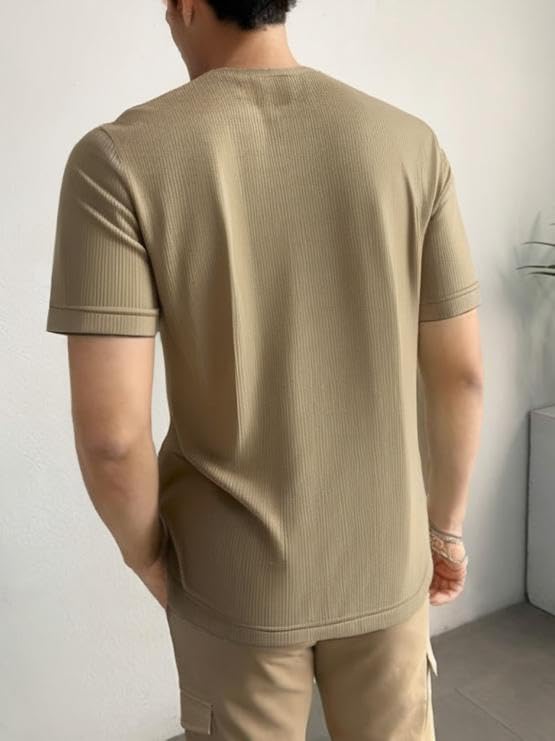Image of Mack Jonney Ribbed |Regular Fit | Half Sleeves 100% Cotton Polo Neck Self Design with Zip T-Shirt for Men-M826