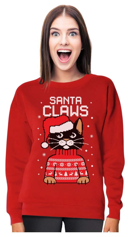 Tstars Santa Claws Ugly Christmas Sweatshirt for Women Teen Girls Funny Cat Womens Xmas Holiday Sweatshirts