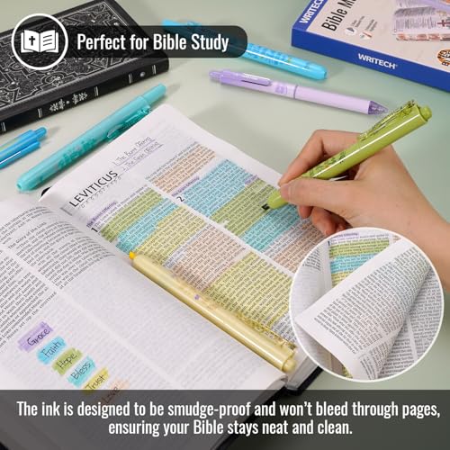 WRITECH Bible Mate Journaling Set: No Bleed Bible Highlighters & 0.7mm Black Ink Ballpoint Pens, Fast-Drying Ink, Pastel Colors Highlighter, Journaling Kit, 9ct - Image 6