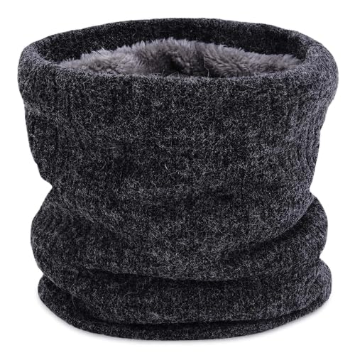 NEOLA Winter Neck Warmer - Thermal Knitted Snoods Windproof Fleece Lined Circle Scarf Soft Warm Neck Gaiter Gifts for Mens Cycling Skiing Motorcycle, Dark Grey-01, One size