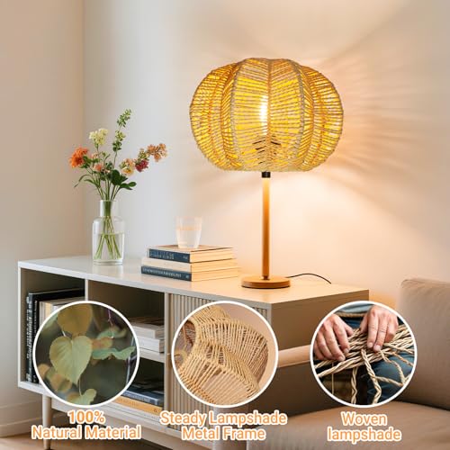 Image of Hanging Light Rattan Lamp Shade Boho Lampshades for Rattan Pendant Lights Ceiling Light Table Lamps Floor Hanging Lights Plug in Pendant Light Wall Sconce