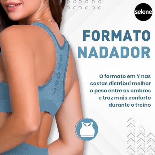 SELENE Top Academia Treino Fitness Microfibra sem Costura de Poliamida, Azul Celeste Mescla, GG