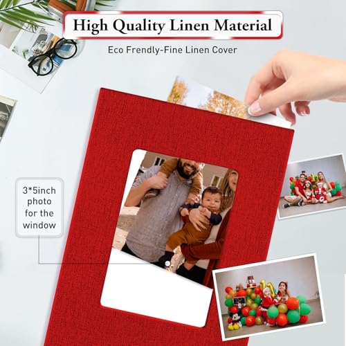 Image of Small Photo Album 4x6,Linen Cover Slide-in Mini Photo Album Book Can Holds 100 4x6 Photos with 50 Black Sheets for Baby Family Pictures Artwork or Postcards Storage (Red)