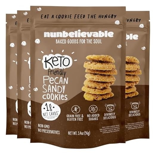 Nunbelievable Pecan Sandy Keto Cookies | Delicious Sugar Free Diabetic Snacks | Non GMO and Grain Free Keto Snack | Healthy Snacks for Adults | 3.4 Ounce Bags, Pack of 4