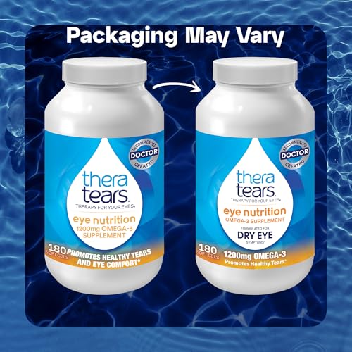 Image of TheraTears Omega 3 Supplement for Eye Care,1200mg Fish Oil and Organic Flaxseed Oil with Vitamin E,180 Count (Pack of 2)