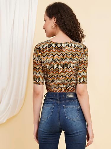 Image of Yash Gallery Women's Cotton Zig-Zag Printed Regular Regular Fit Short Sleeve Blouse