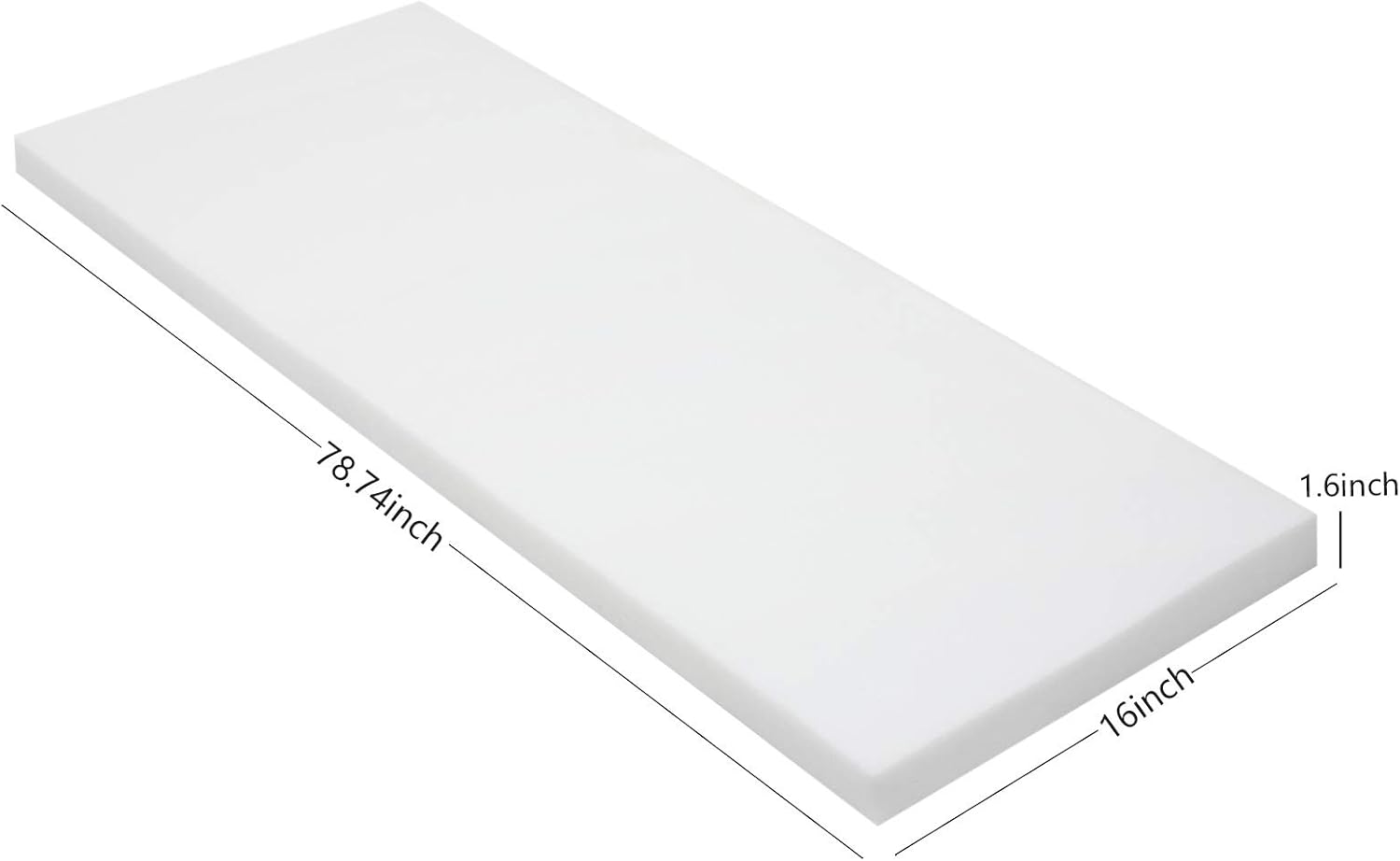 Patelai Cushion Sheet Upholstery Foam High Density Foam Padding Seat Replacement Upholstery Wrap Sponge Padding for Cushions Chairs Packing Storage and Shipping(79 x 16 x 1.6 Inch,White)