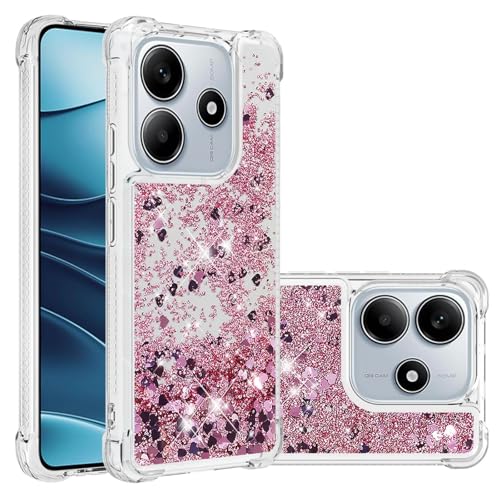 MRRSIWEI Bling Glitter Case for Xiaomi Redmi Note 14 5G (Not 4G), Soft TPU Sparkly Flowing Liquid Floating Clear Case for Women Girls Cover for Xiaomi Redmi Note 14 5G.Liquid Rose Gold